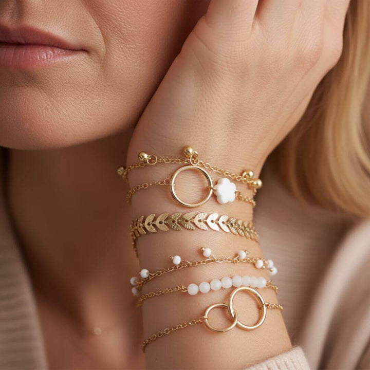 Layered Gold Charm Bracelet Set