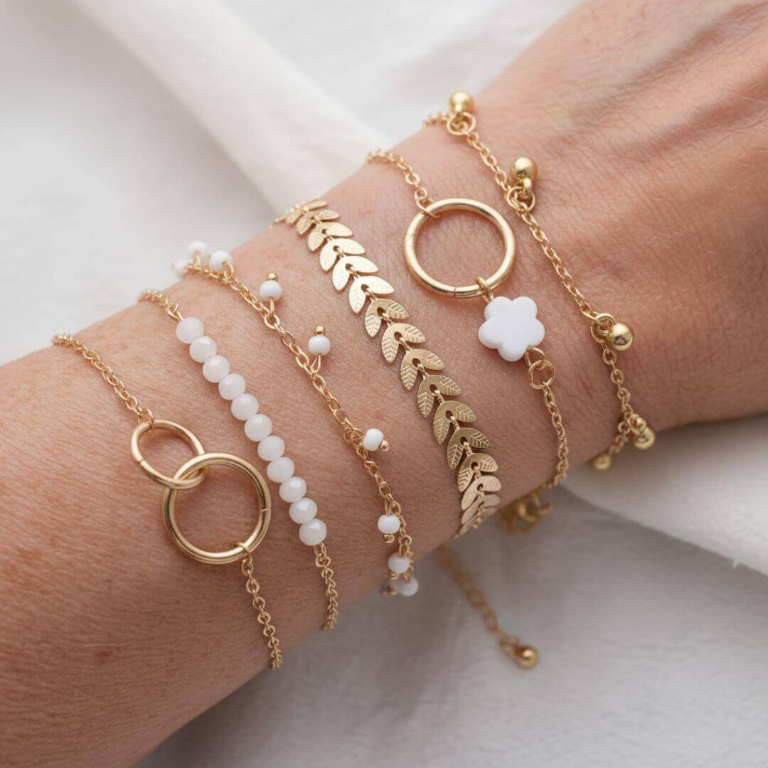 Layered Gold Charm Bracelet Set