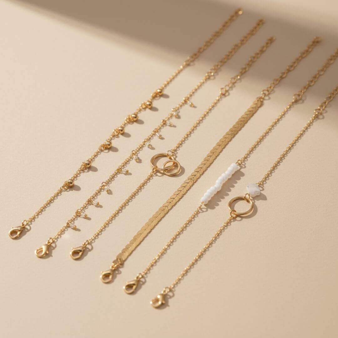 Layered Gold Charm Bracelet Set