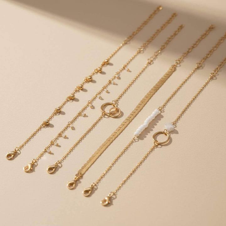 Layered Gold Charm Bracelet Set