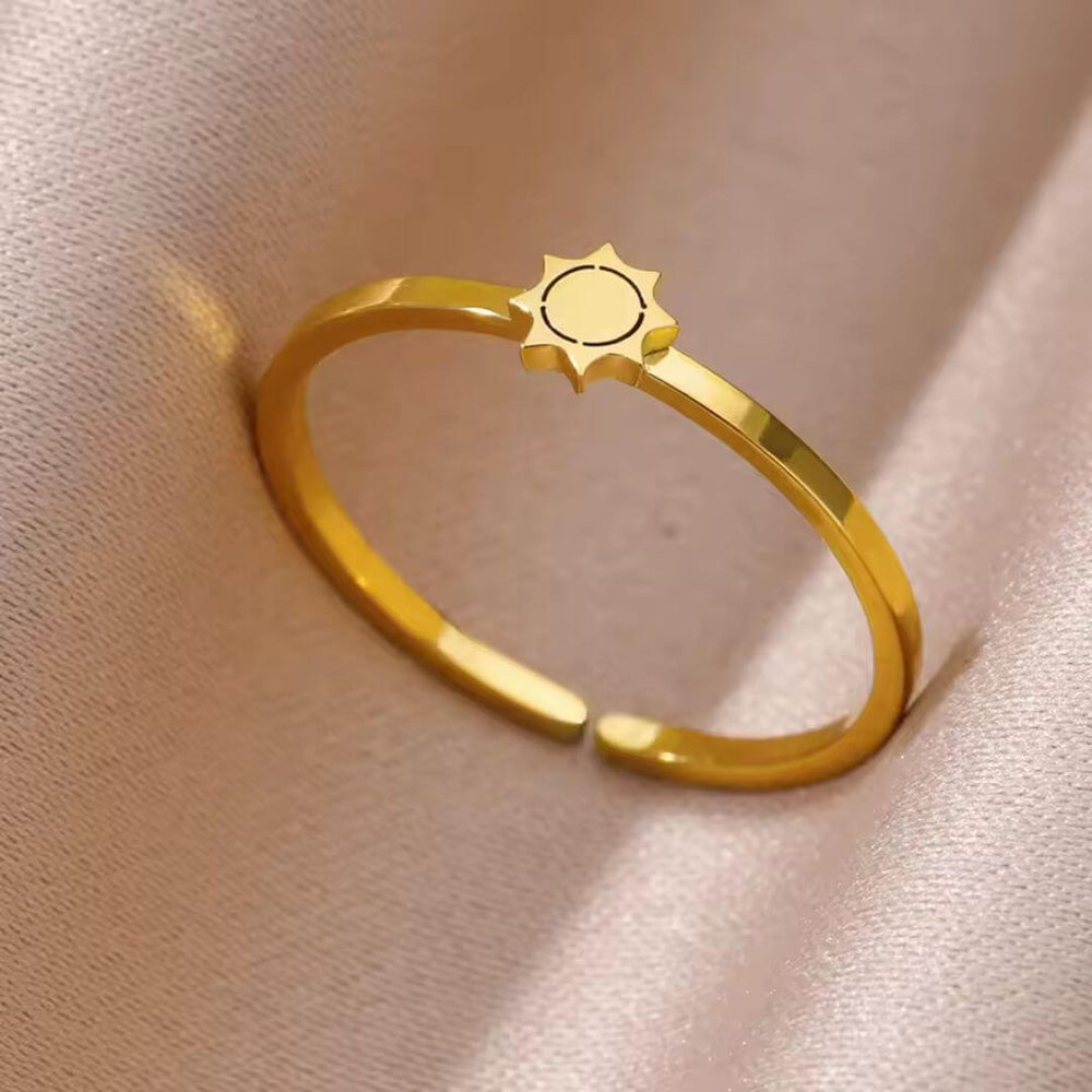 Gold Turquoise Sunburst Adjustable Ring - Diane Jewelry