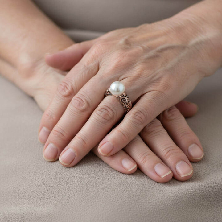 Rose Gold Filigree Pearl Ring