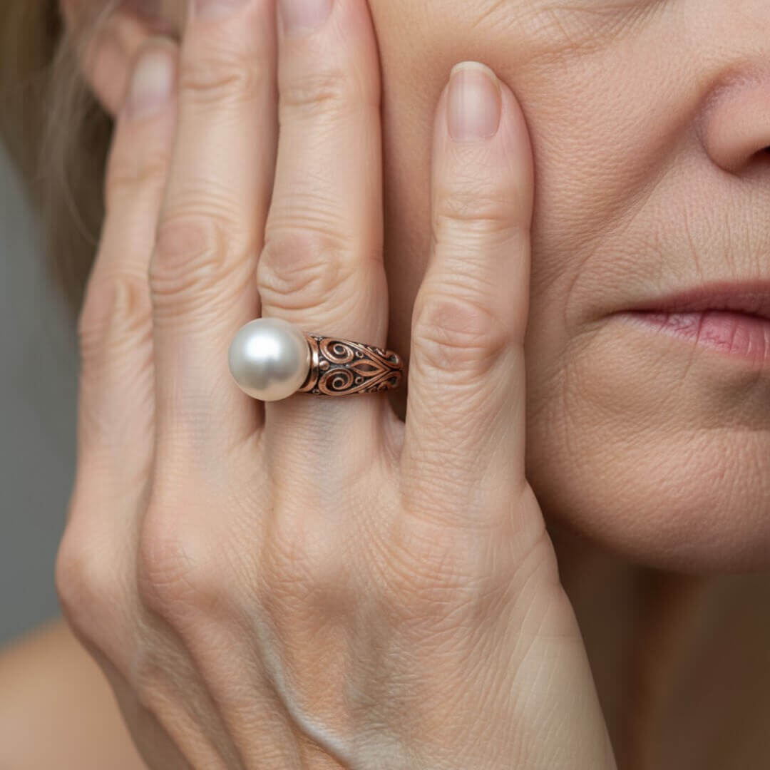 Rose Gold Filigree Pearl Ring