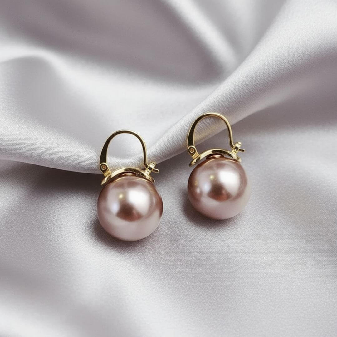 Gold Pearl Leverback Drop Earrings