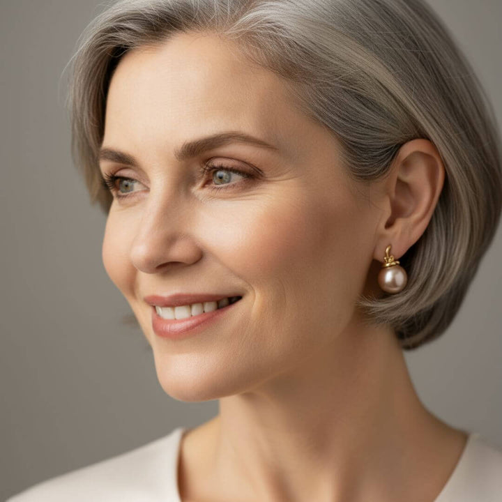 Gold Pearl Leverback Drop Earrings
