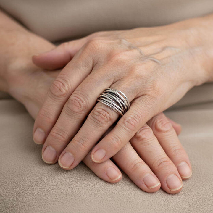 Adjustable Silver Multi Band Ring