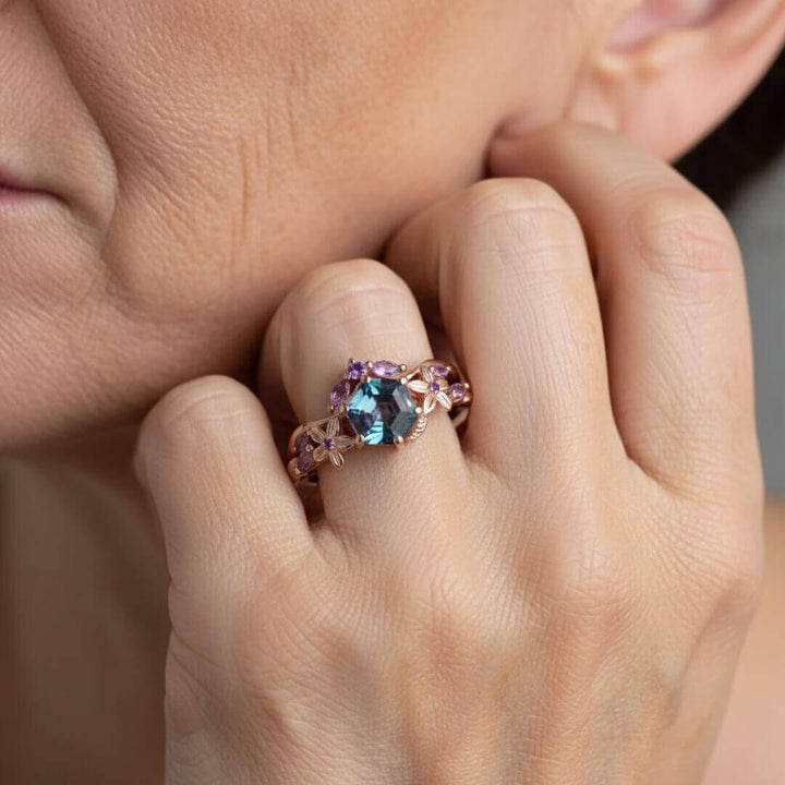 Floral Hexagon Crystal Ring