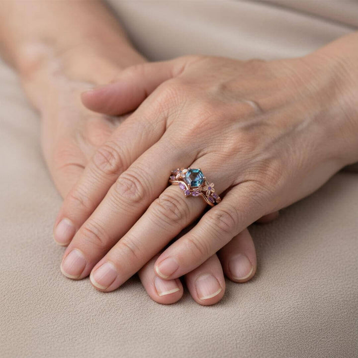 Floral Hexagon Crystal Ring