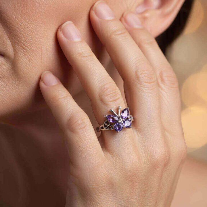 Amethyst Butterfly Silver Ring