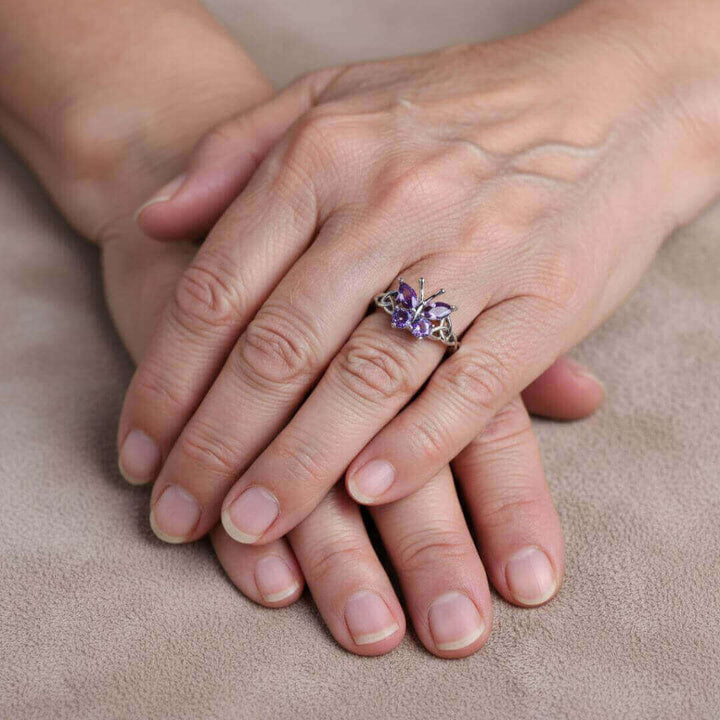Amethyst Butterfly Silver Ring