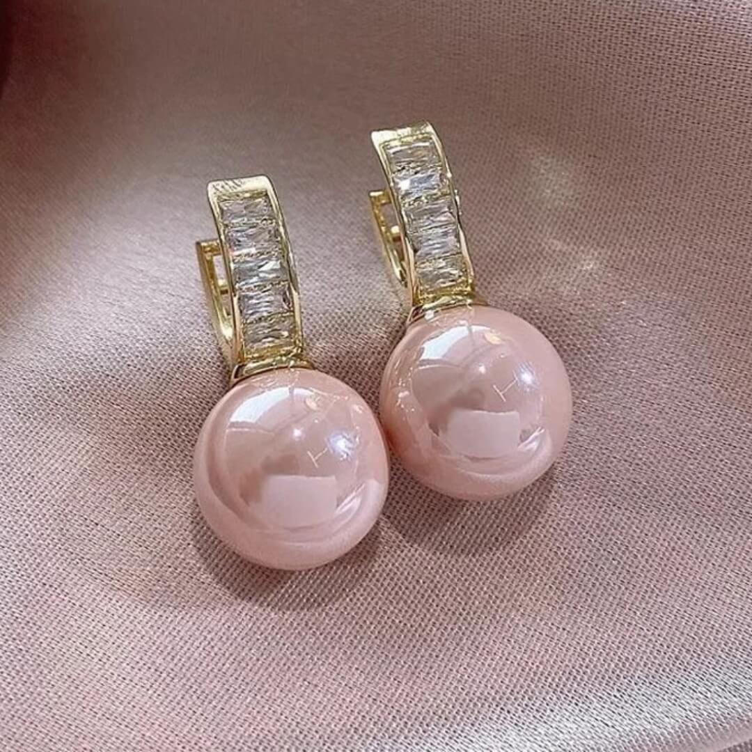 Peach Pearl Baguette Drop Earrings - Diane Jewelry