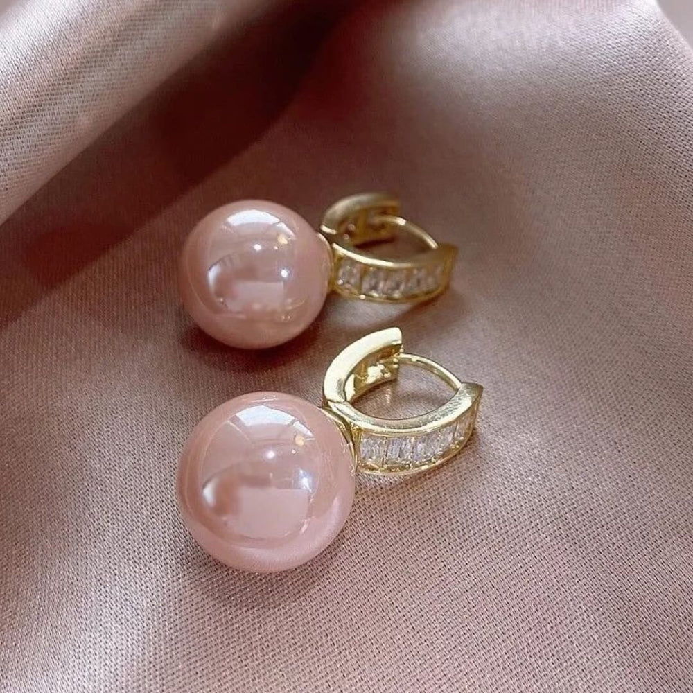 Peach Pearl Baguette Drop Earrings - Diane Jewelry