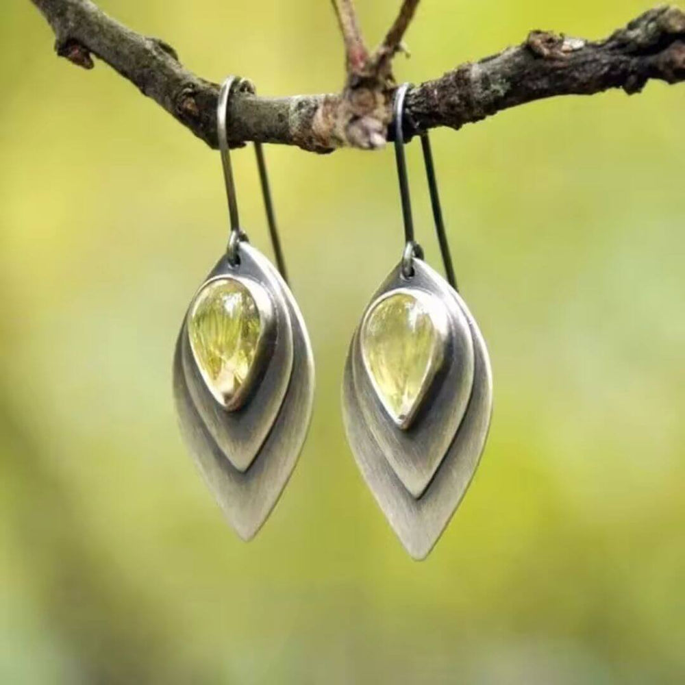 Boho Leaf Drop Gemstone Earrings - Diane Jewelry