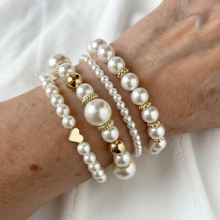 Gold Pearl Bead Stackable Bracelets