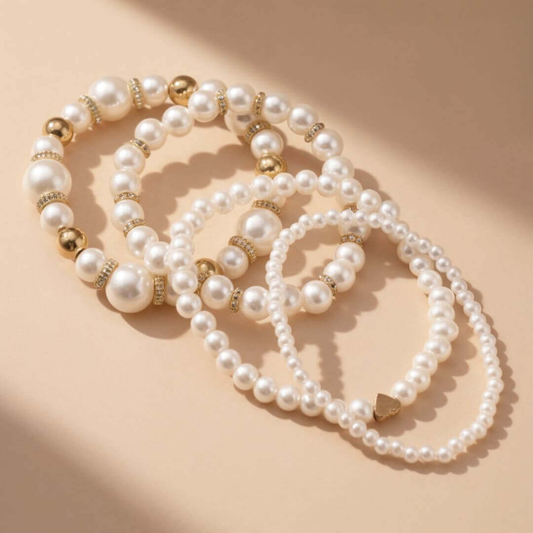 Gold Pearl Bead Stackable Bracelets