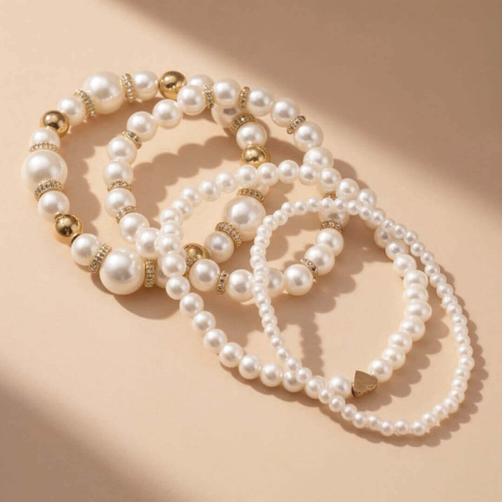 Gold Pearl Bead Stackable Bracelets