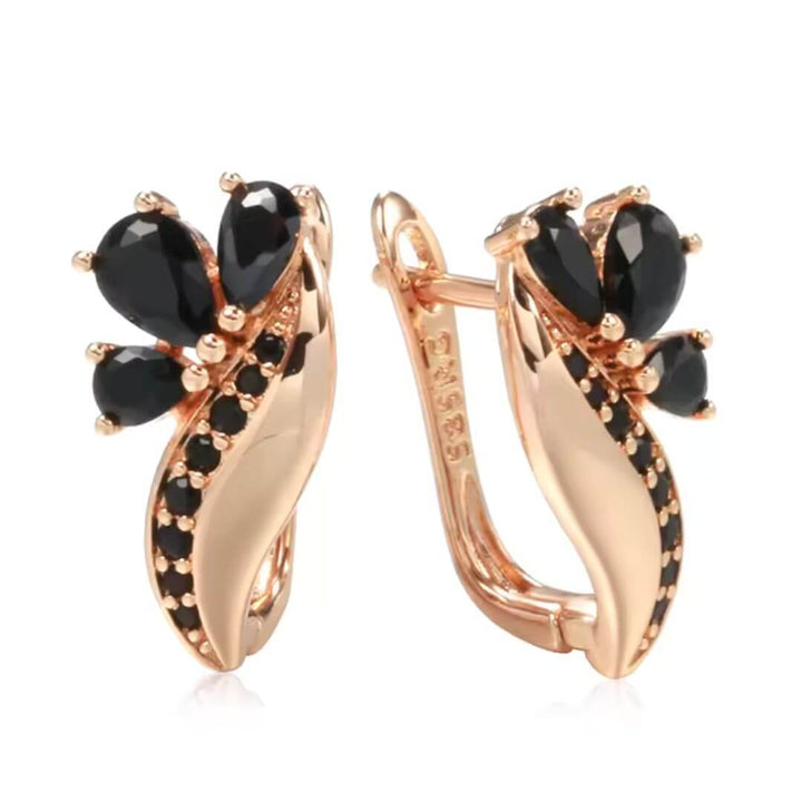 Floral Earrings with Black Gemstones - Diane Jewelry