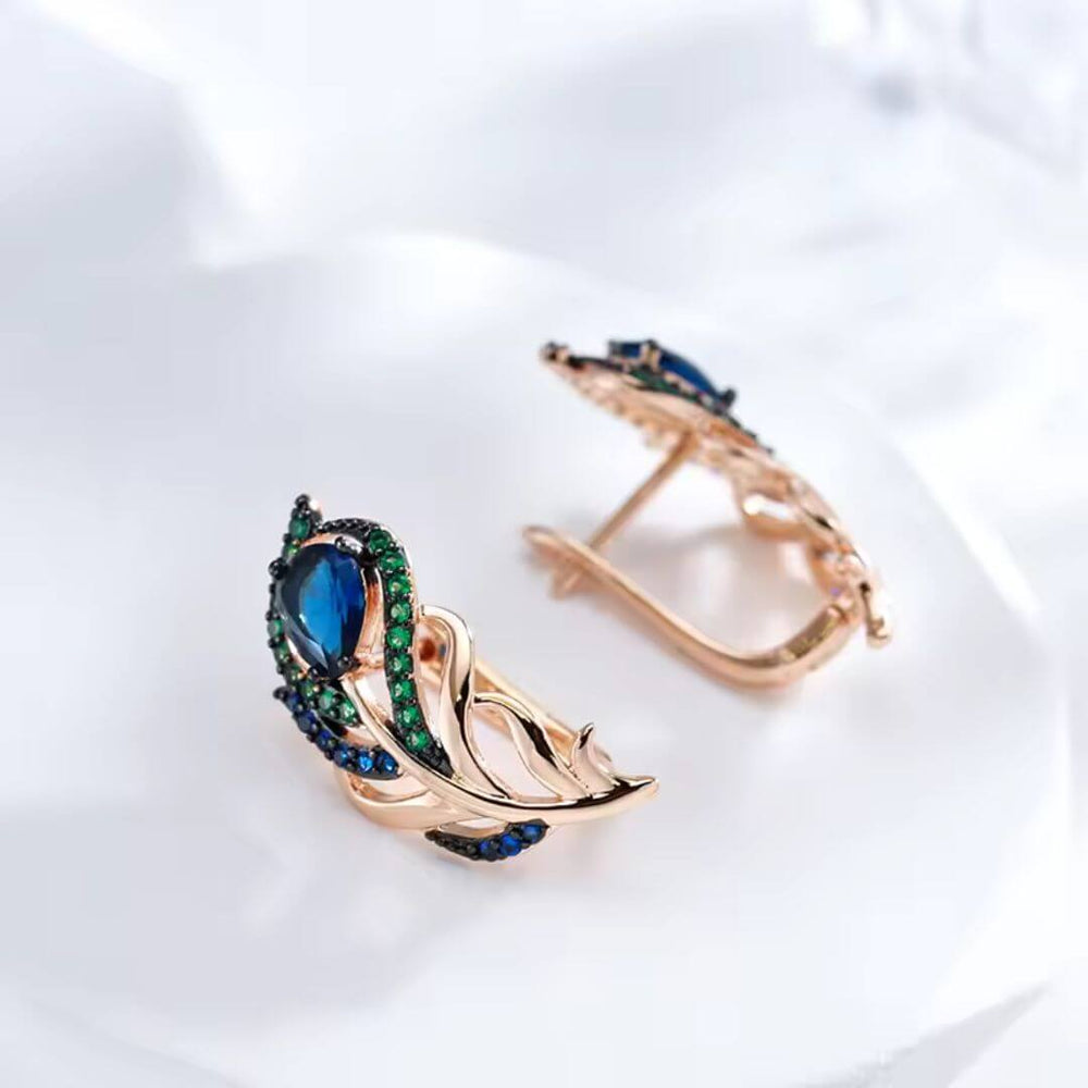 Peacock Feather Crystal Stud Earrings - Diane Jewelry