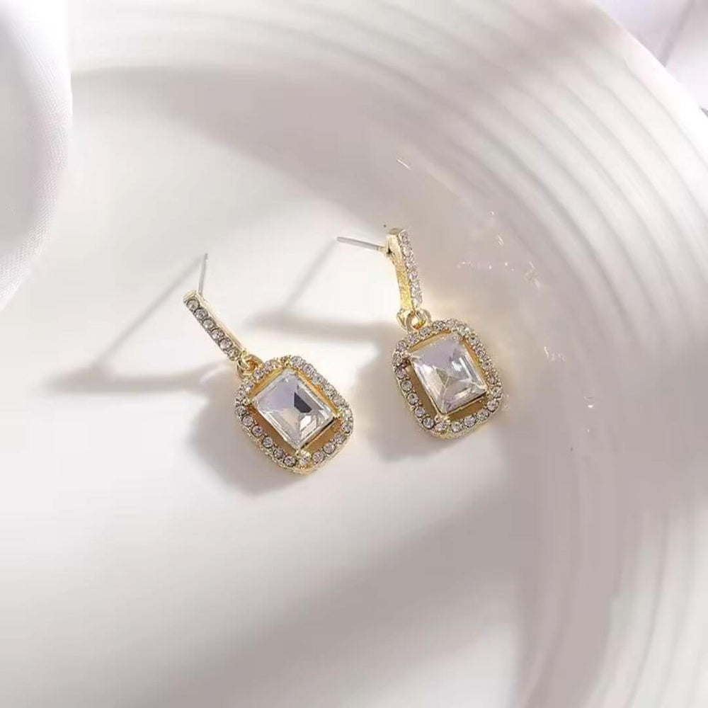 Green Crystal Gold Drop Earrings - Diane Jewelry