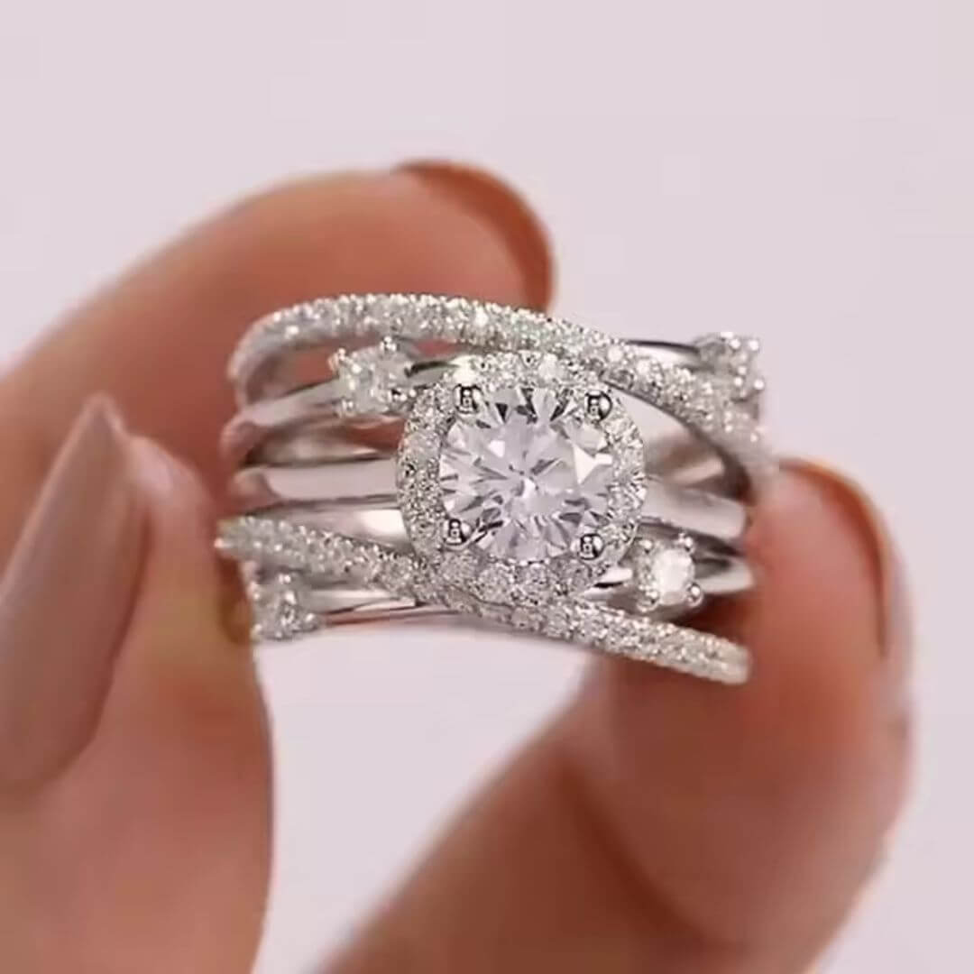 Multi Band Silver Engagement Ring - Diane Jewelry
