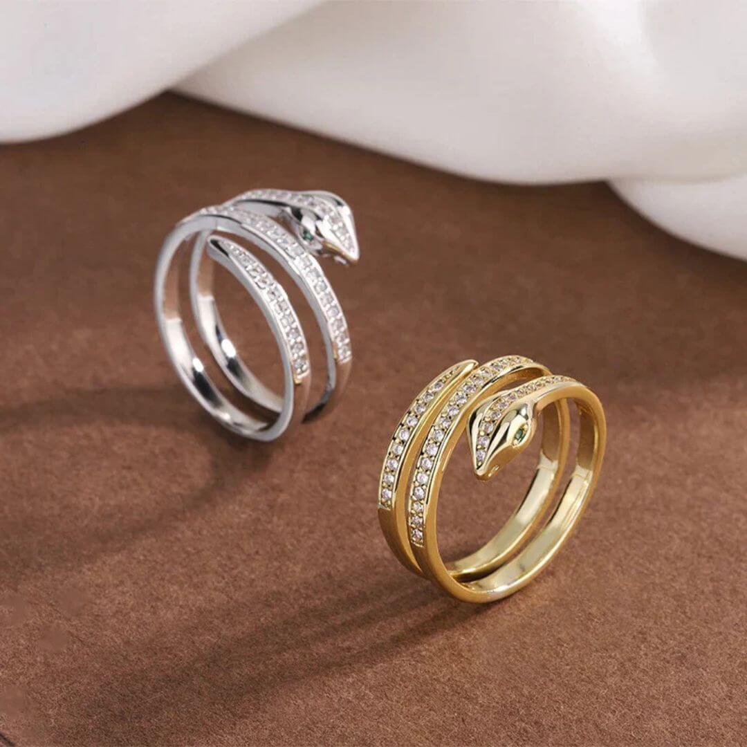 Silver Crystal Snake Coil Ring - Diane Jewelry