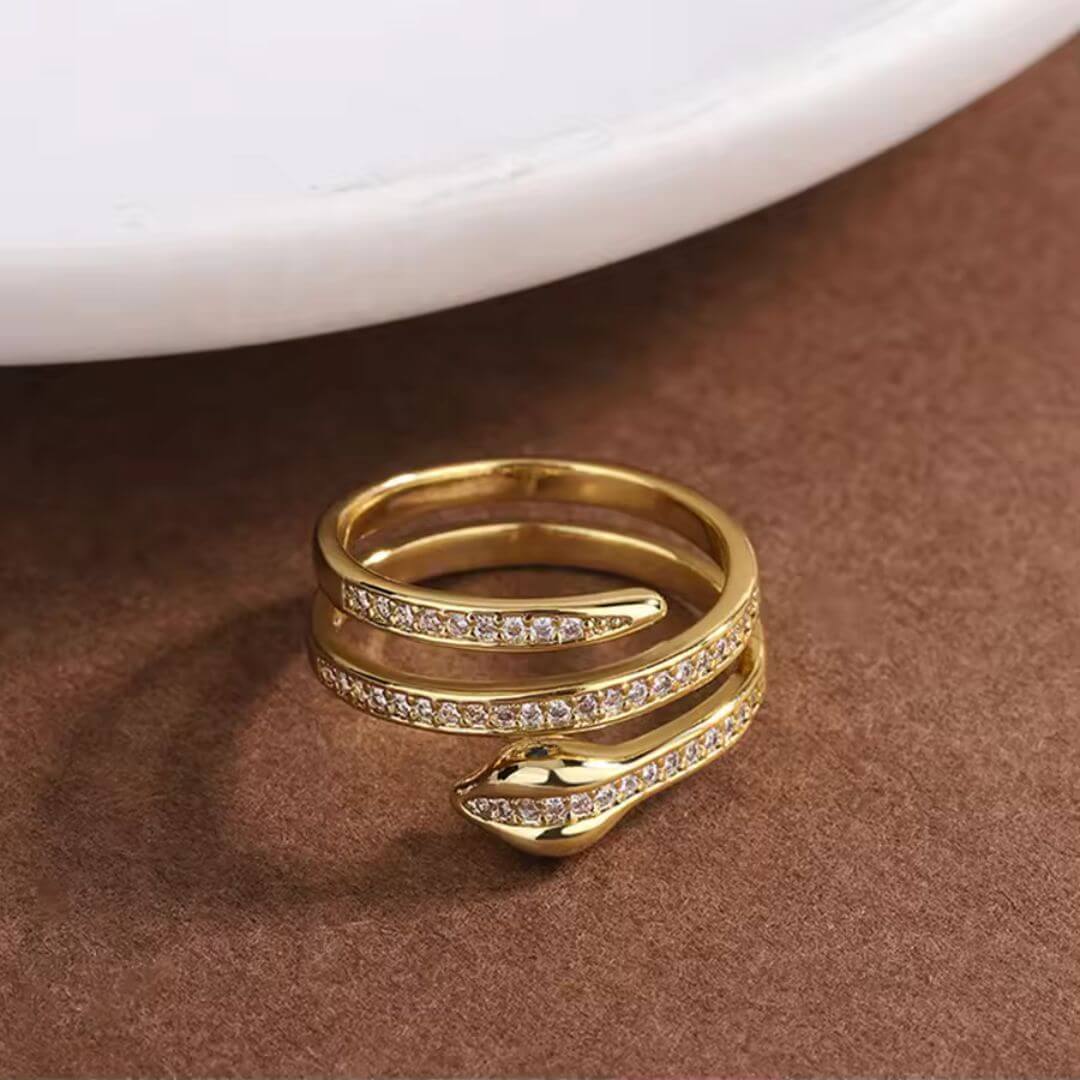 Silver Crystal Snake Coil Ring - Diane Jewelry