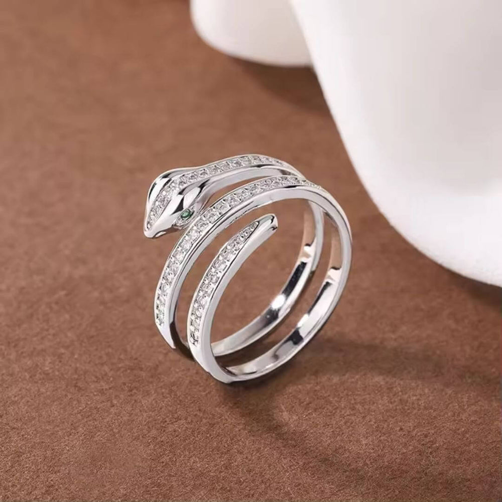 Silver Crystal Snake Coil Ring - Diane Jewelry
