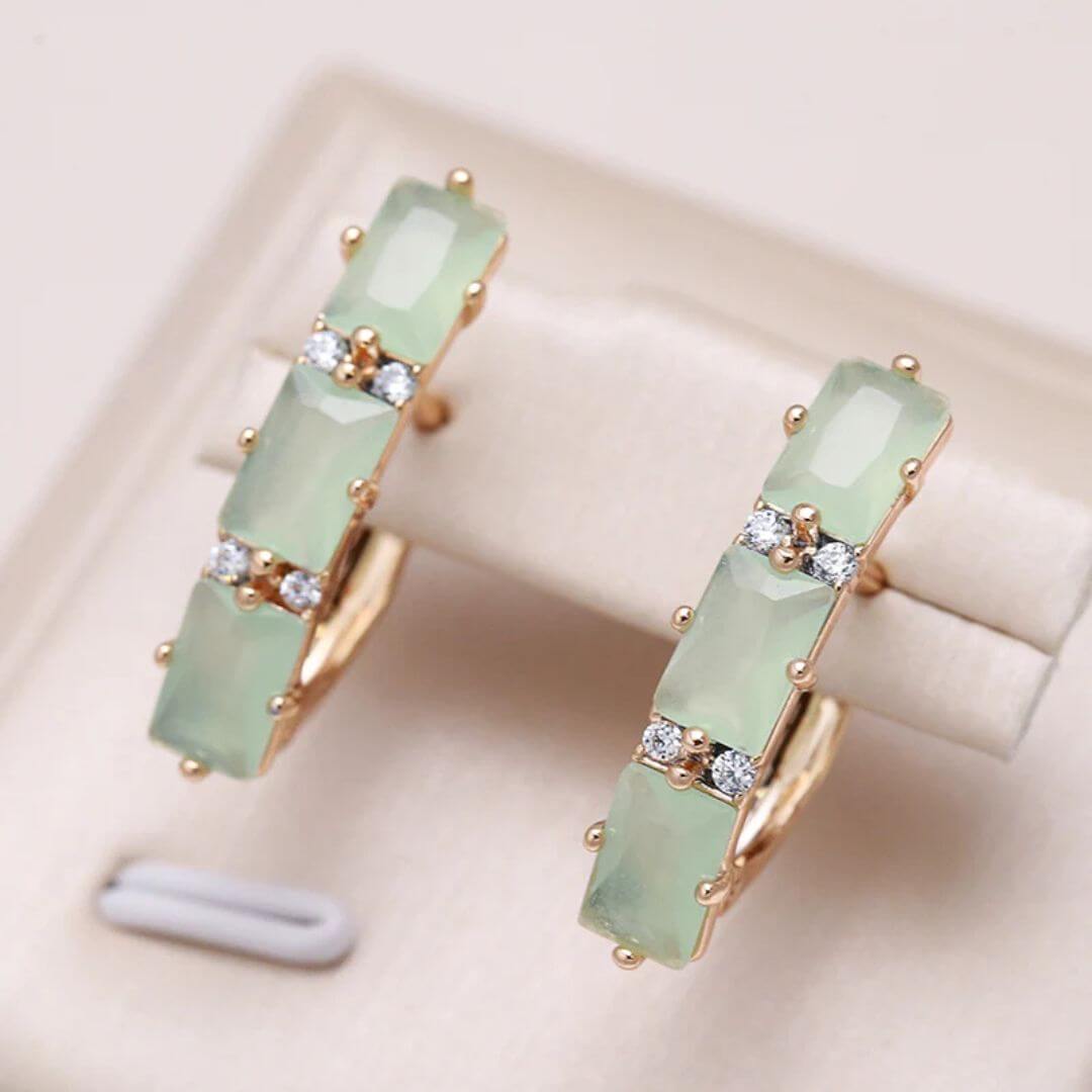Green Gemstone Gold Hoop Earrings - Diane Jewelry