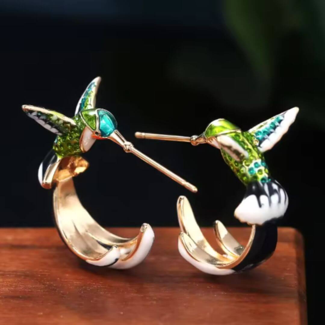 Enamel Hummingbird Statement Earrings