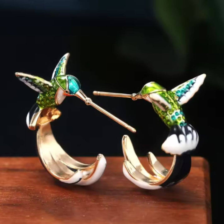 Enamel Hummingbird Statement Earrings