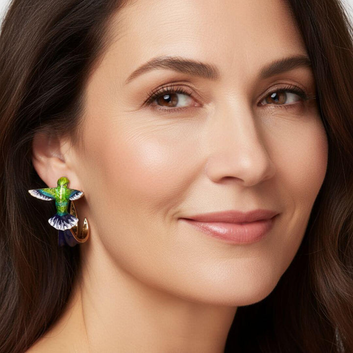 Enamel Hummingbird Statement Earrings