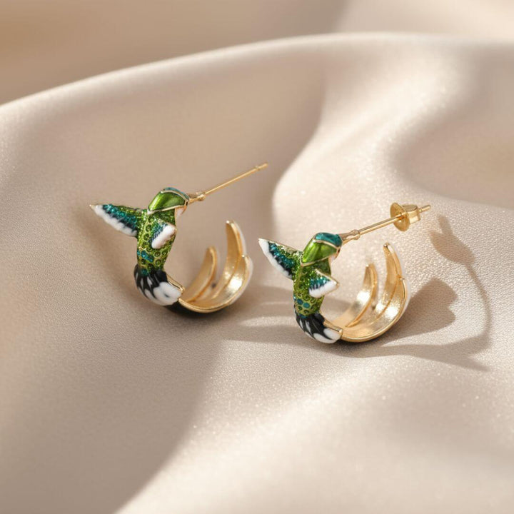 Enamel Hummingbird Statement Earrings