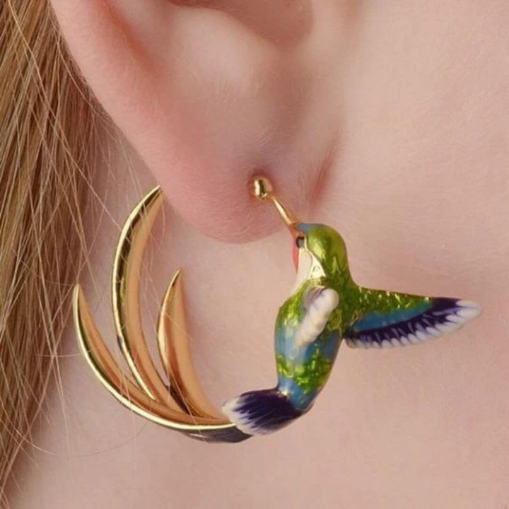 Enamel Hummingbird Statement Earrings