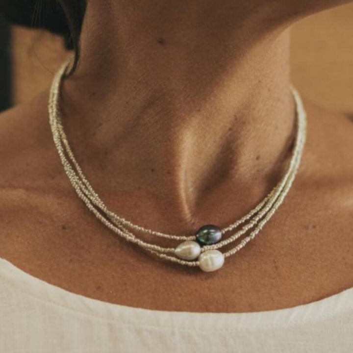 Layered Pearl Bead Choker Necklace