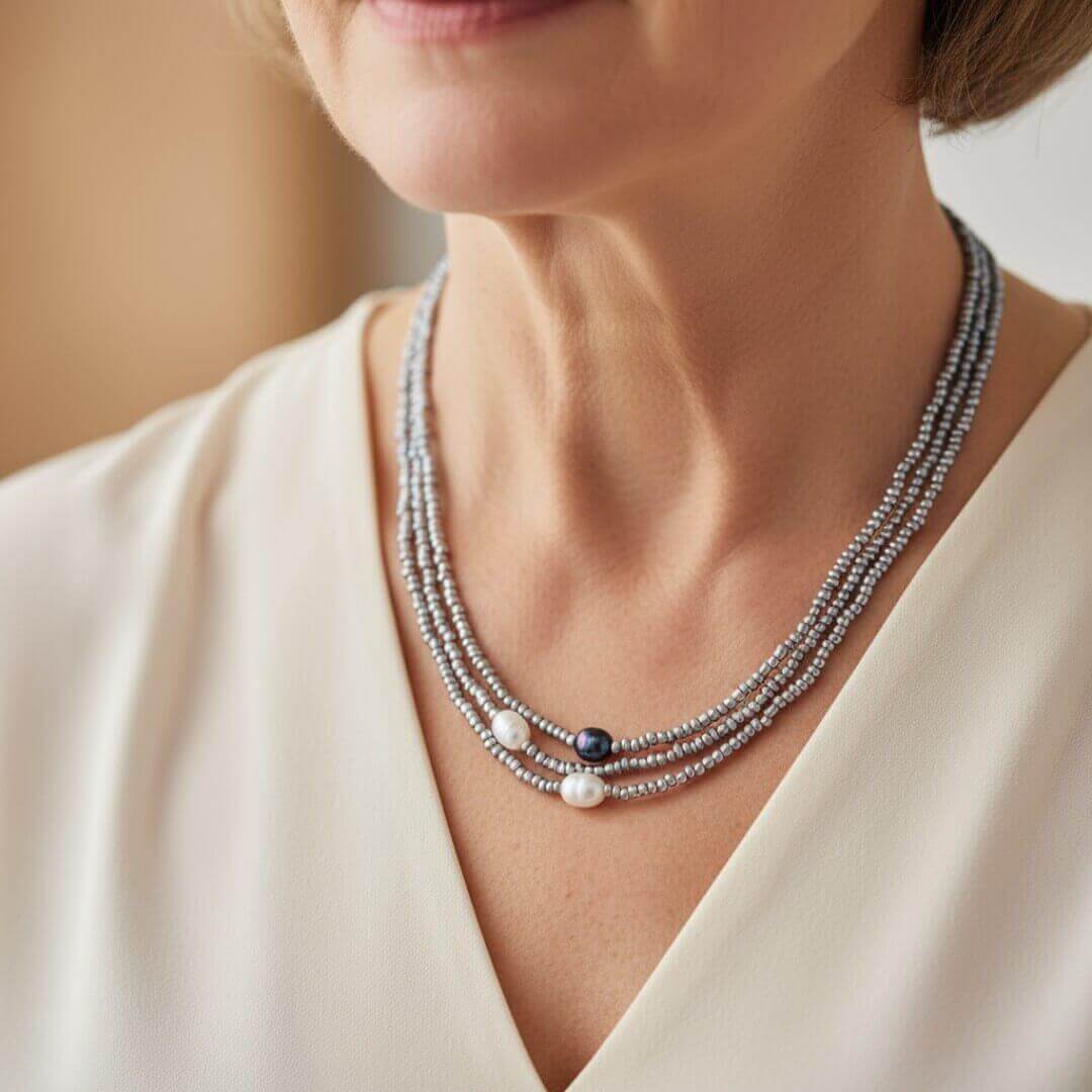 Layered Pearl Bead Choker Necklace