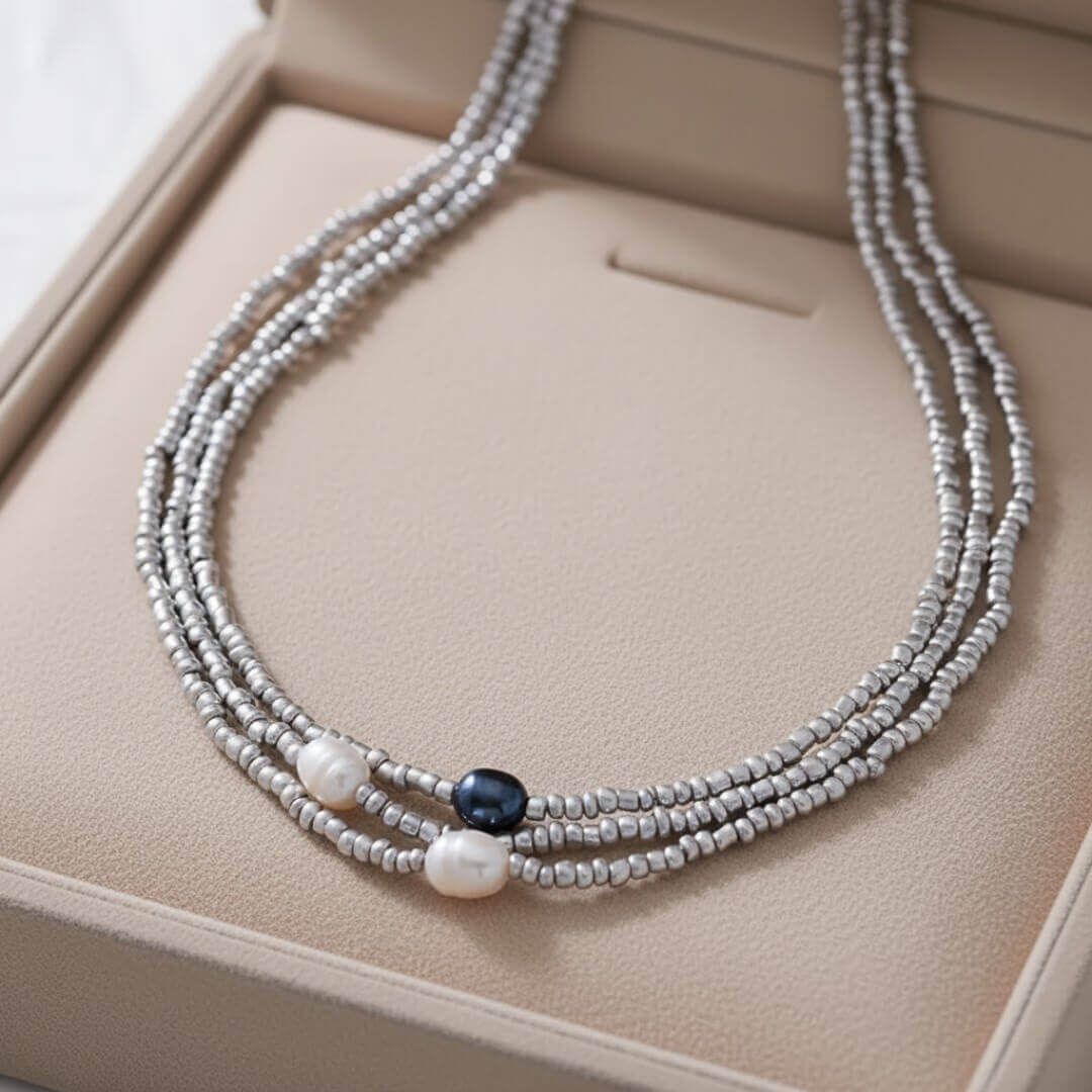 Layered Pearl Bead Choker Necklace