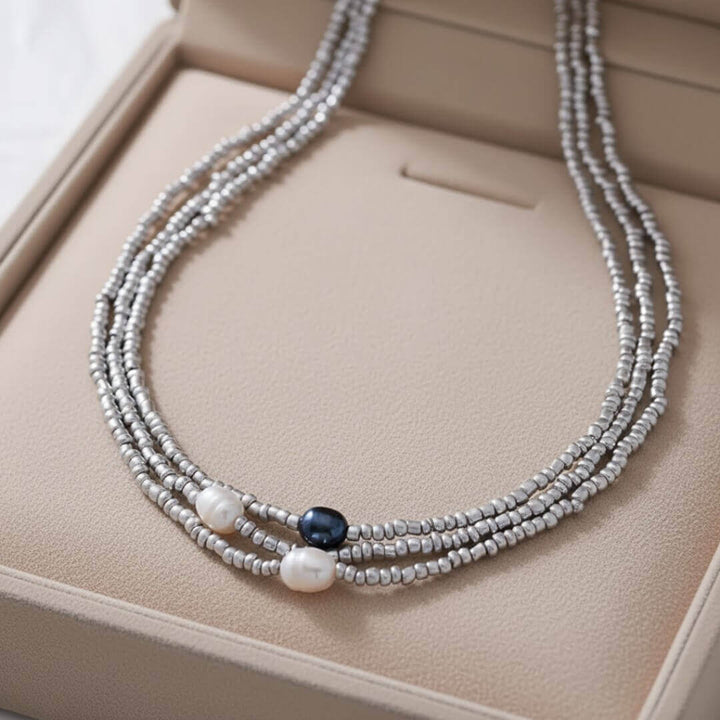 Layered Pearl Bead Choker Necklace