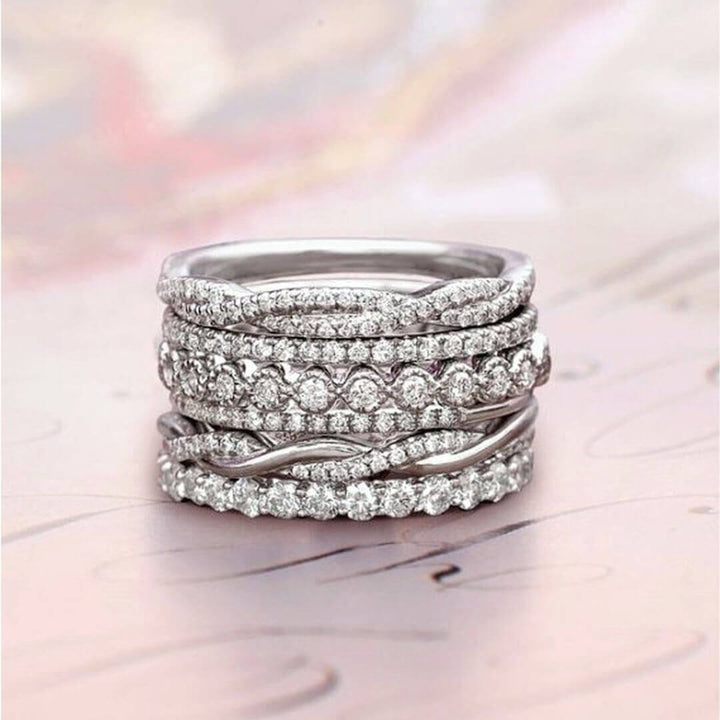 Silver Crystal Stacking Band Rings