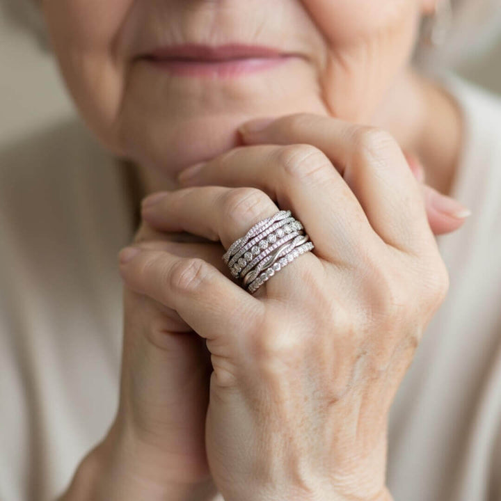 Silver Crystal Stacking Band Rings