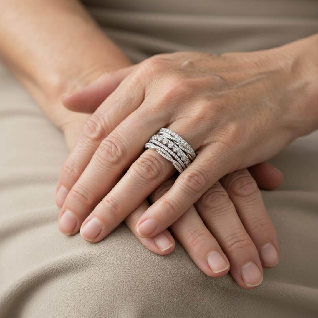 Silver Crystal Stacking Band Rings