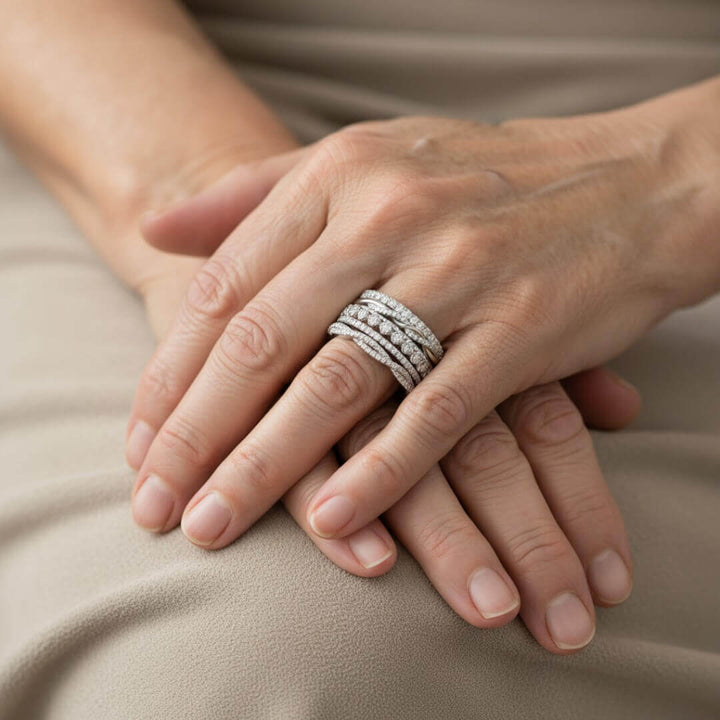 Silver Crystal Stacking Band Rings