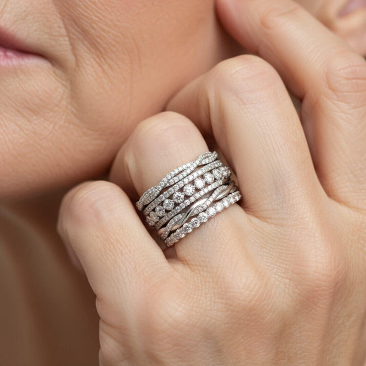 Silver Crystal Stacking Band Rings