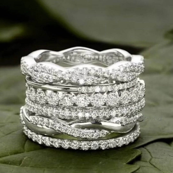 Silver Crystal Stacking Band Rings