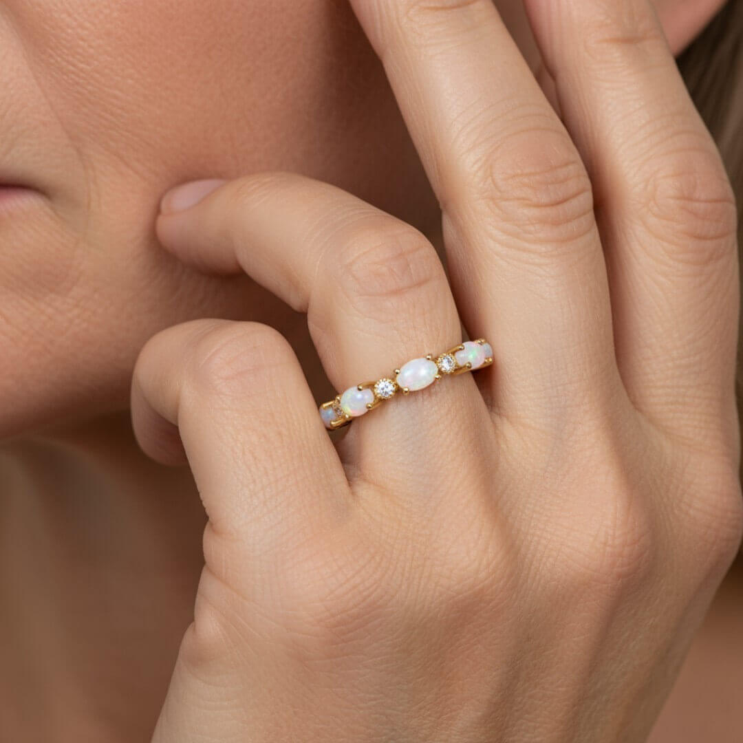 Opal Diamond Eternity Gold Ring