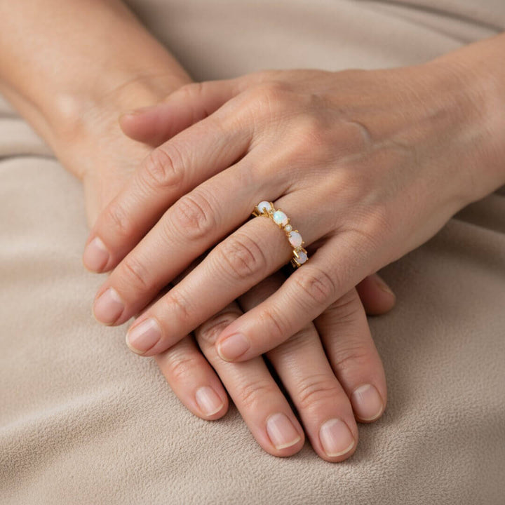 Opal Diamond Eternity Gold Ring