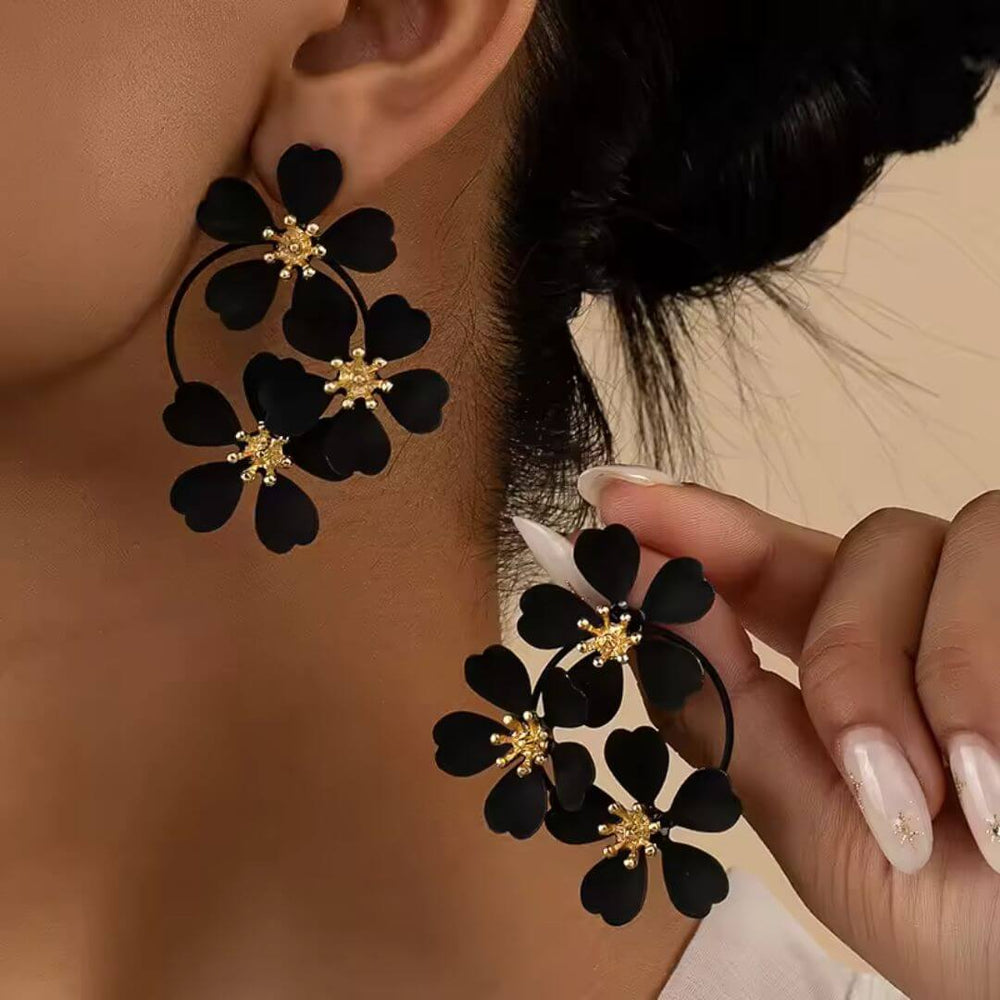 White Flower Hoop Statement Earrings - Diane Jewelry