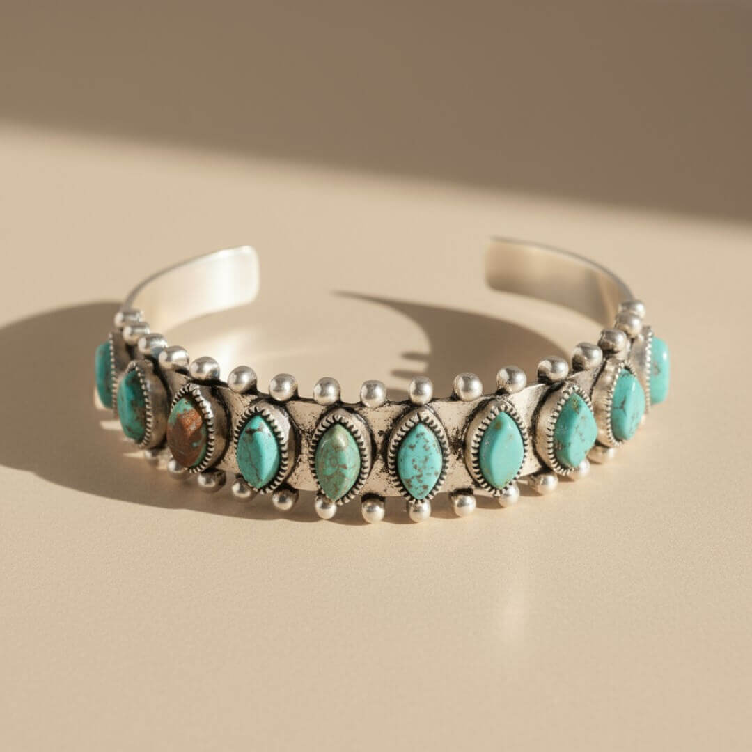 Turquoise Silver Boho Cuff Bracelet