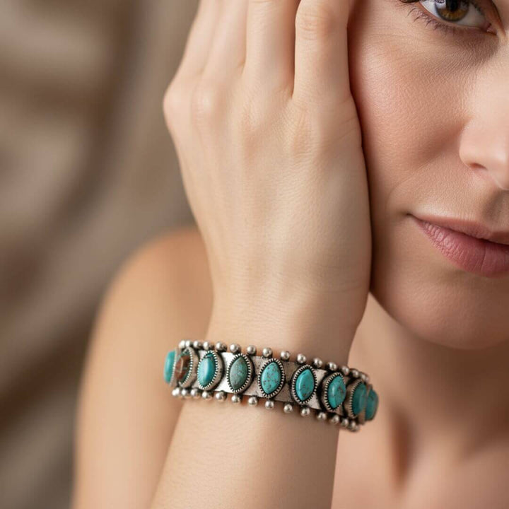 Turquoise Silver Boho Cuff Bracelet