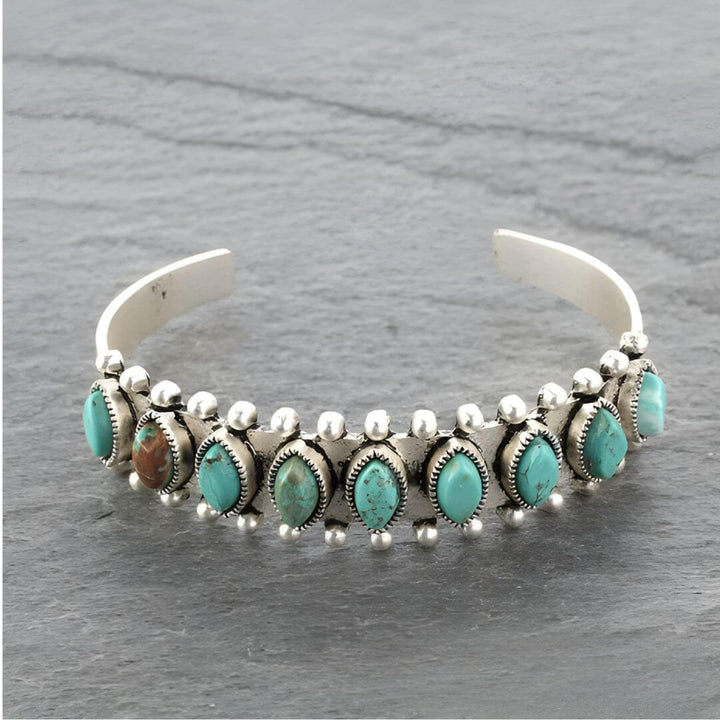 Turquoise Silver Boho Cuff Bracelet