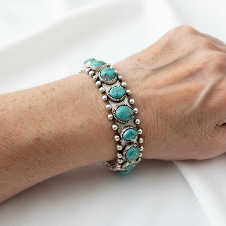 Turquoise Silver Boho Cuff Bracelet
